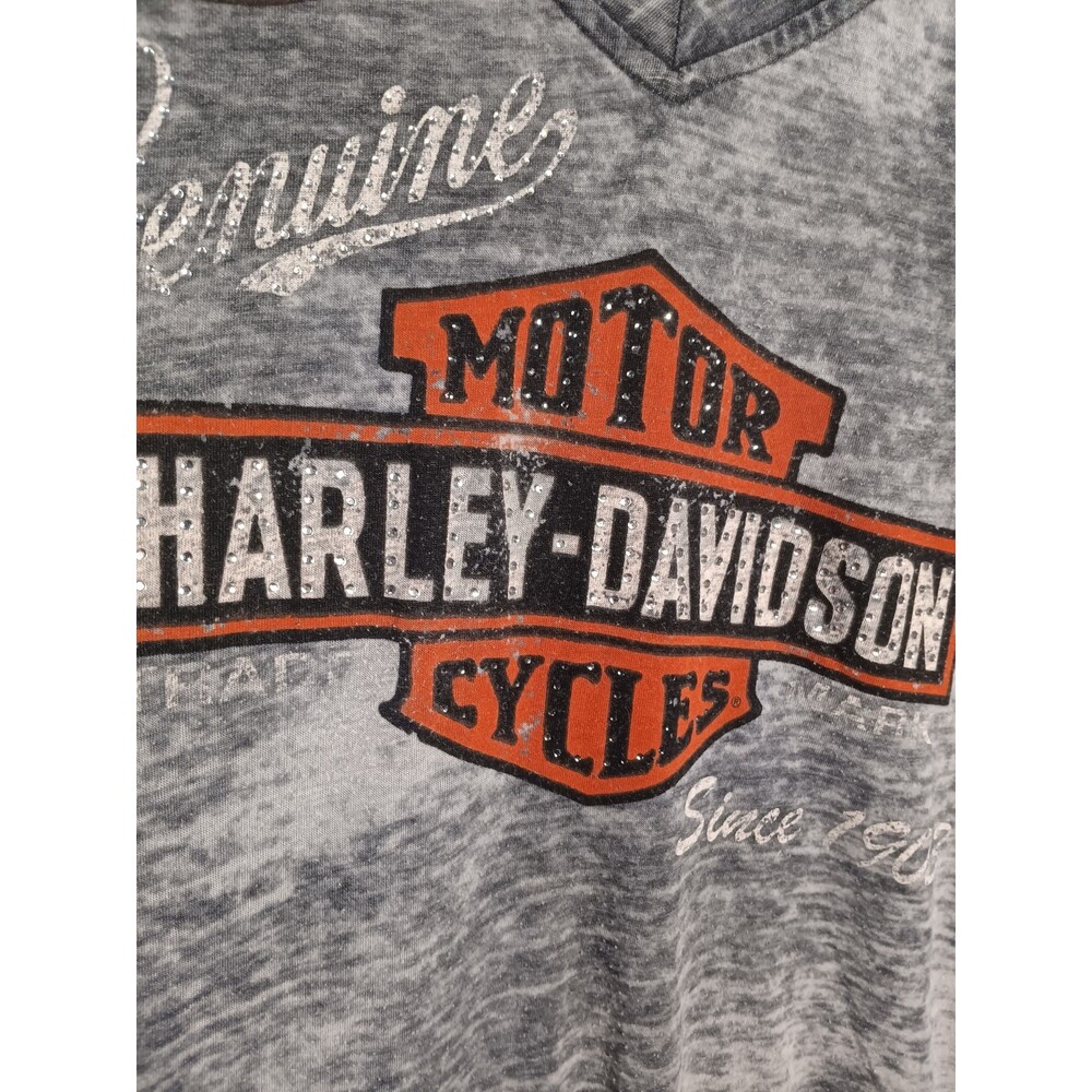 Harley Davidson Women’s Medium V‑Neck T‑Shirt Paper Thin Bling Graphic Tee VTG - Picture 4 of 6
